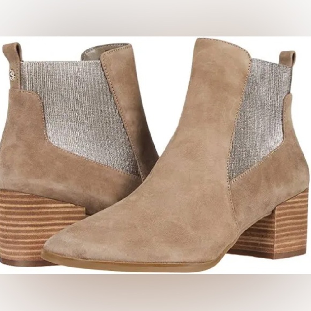 Women's Anne Klein Parson Chelsea Metallic Taupe Ankle Boots. New In Box!